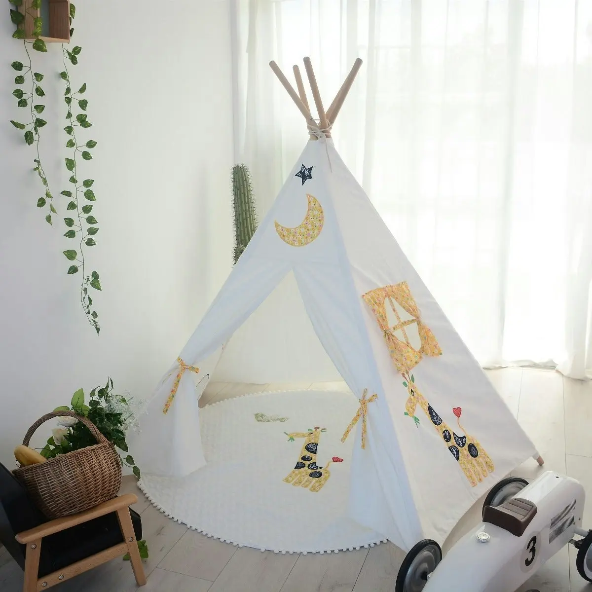 All 4 Kids Penelope Cotton Canvas Kids Elephant Pentagon Teepee Tent