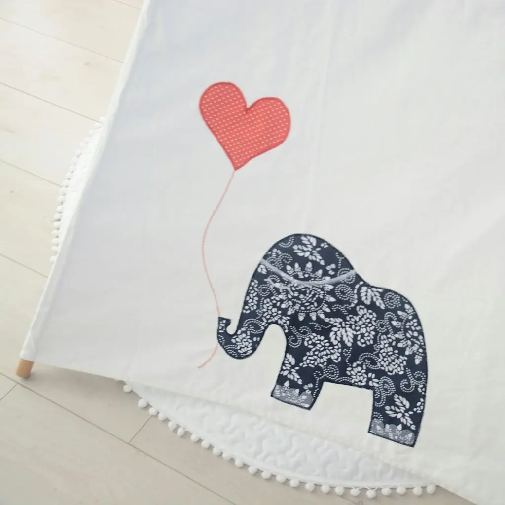 All 4 Kids Penelope Cotton Canvas Kids Elephant Pentagon Teepee Tent