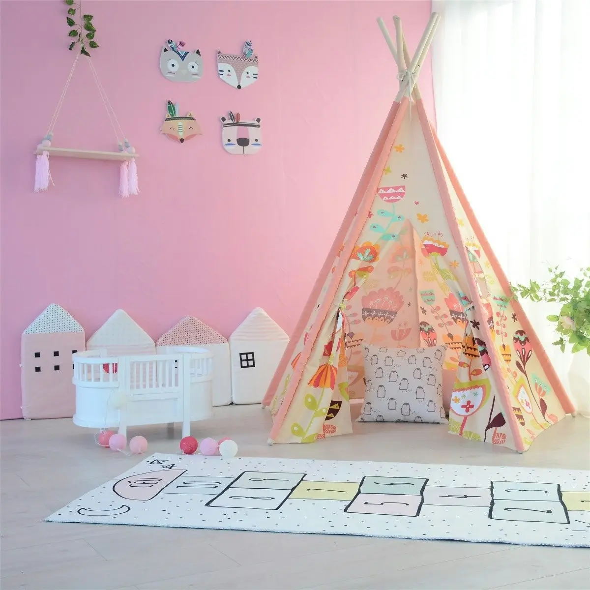 All 4 Kids Nora Large Pink Blooming Kids Teepee Tent