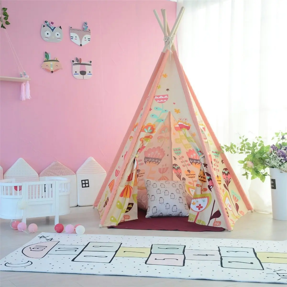 All 4 Kids Nora Large Pink Blooming Kids Teepee Tent