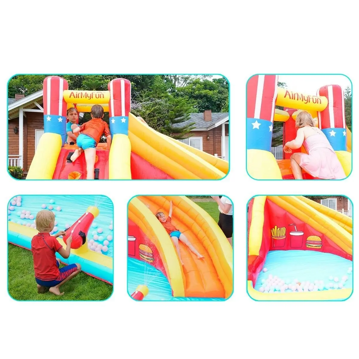 Air My Fun Summer Time Jumping Castle with Slide and Shooting Gun