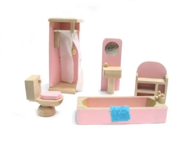 All 4 Kids Wooden Doll House Furniture Miniature 6 Rooms & 4 Dolls Set