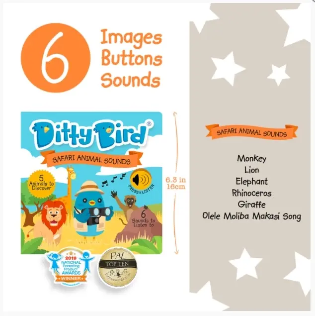 Ditty Bird Safari Animal Sounds Board Book