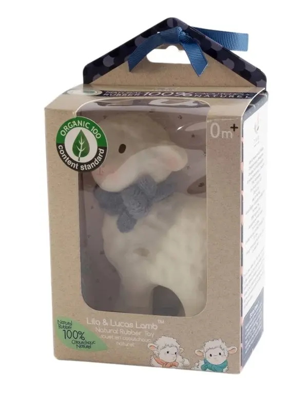 Tikiri Lucas Lamb Rubber Toy -Blue - Window Box