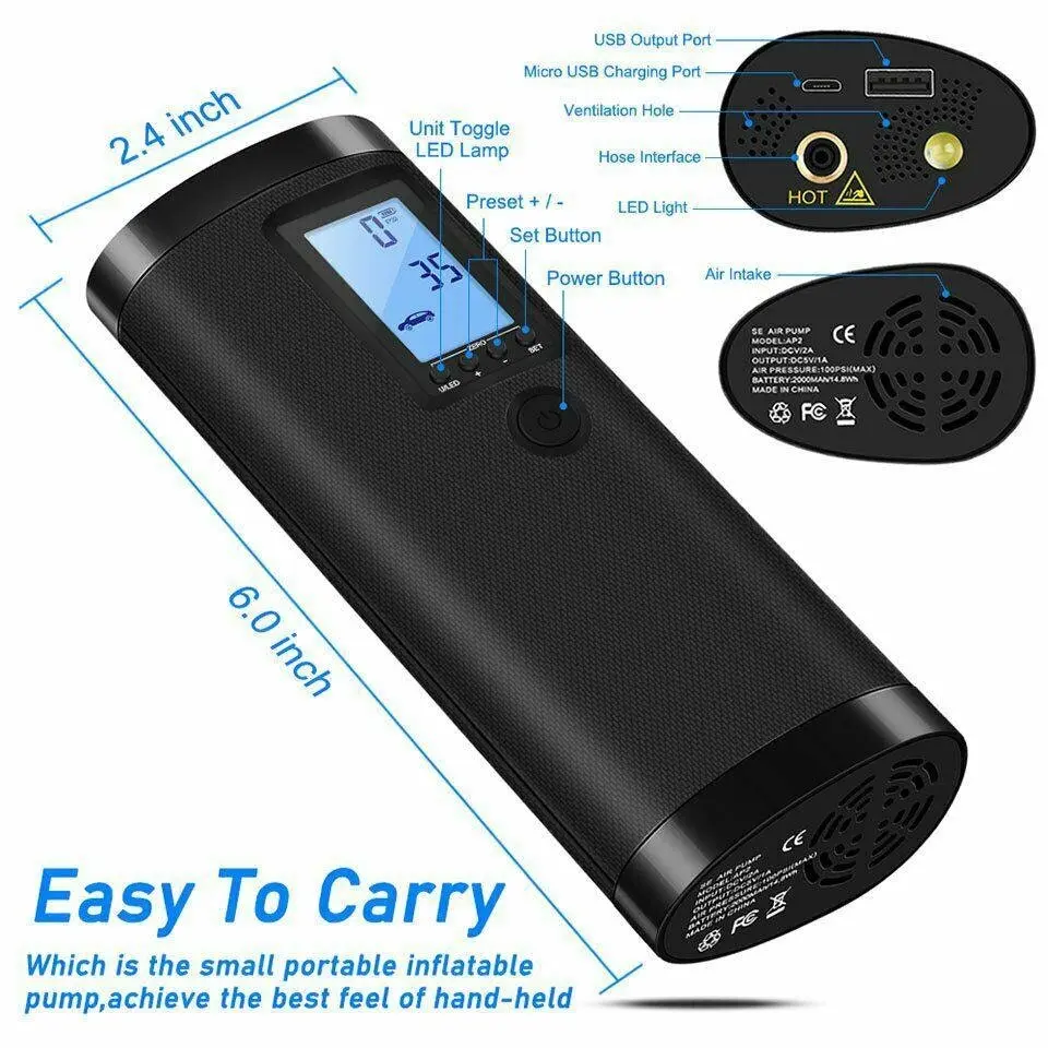 Rechargeable Electric Air Compressor Car Bicycle Inflator Tire Tyre Pump Portable