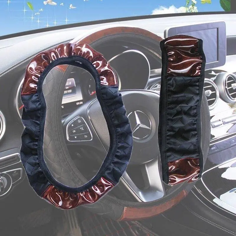 Car Steering Wheel Cover Mahogany Wood Pattern PU Leather Steering wheel CoverAU