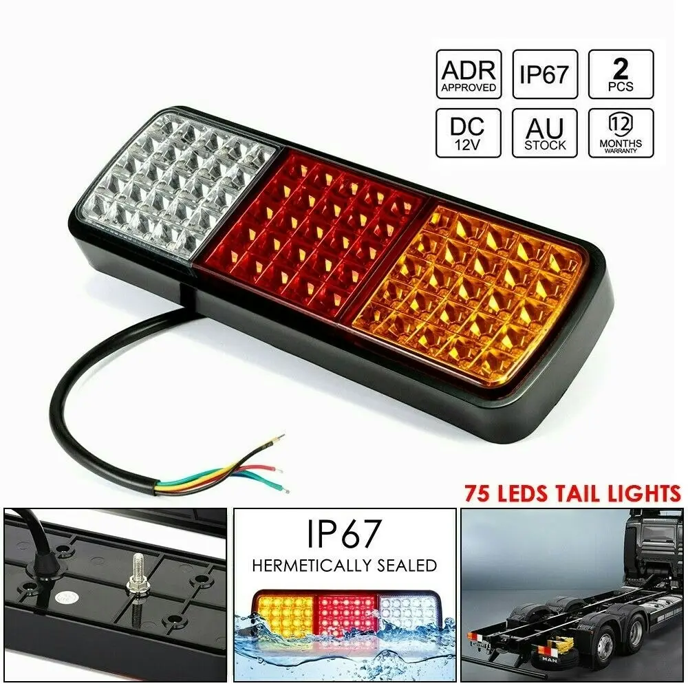 2x 75 LED Tail Lights Stop Indicator Reverse Lamp 24V Trailer Truck Ute Light