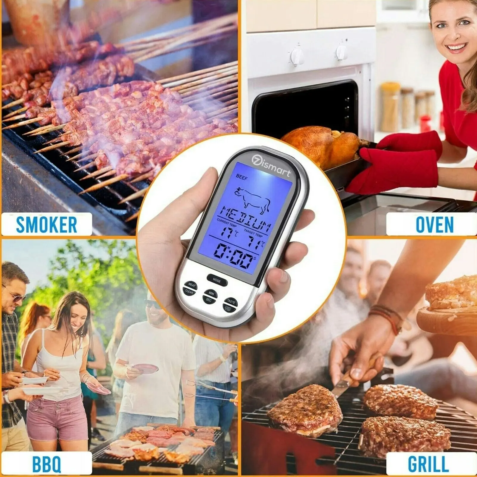 Food Meat Oven BBQ Thermometer Digital Wireless Remote Probe Cooking Set Grill