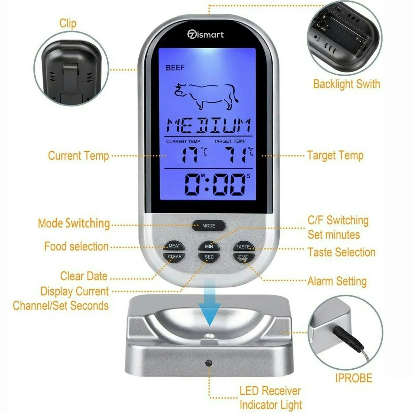 Food Meat Oven BBQ Thermometer Digital Wireless Remote Probe Cooking Set Grill