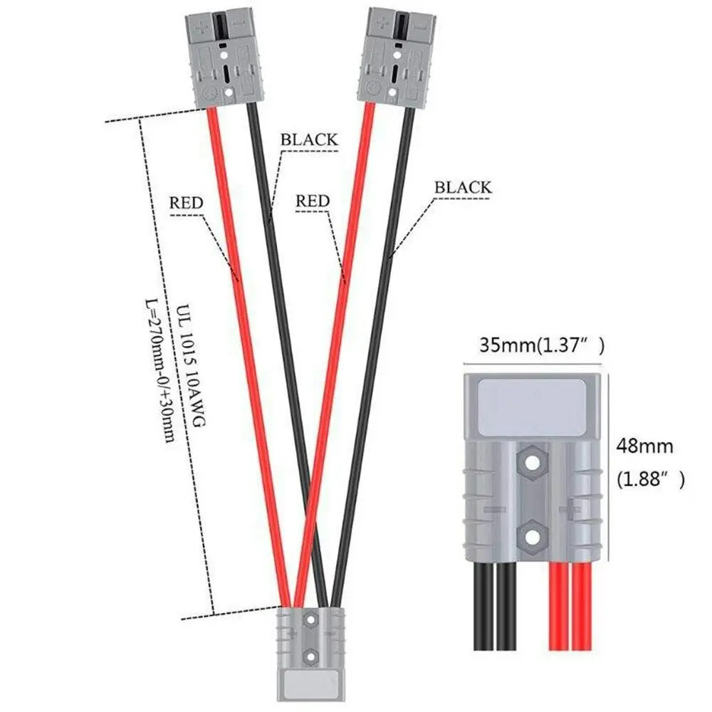 50Amp Anderson Plug Connector 6mm Double Y Adaptor 1 to 2 Automotive Cable