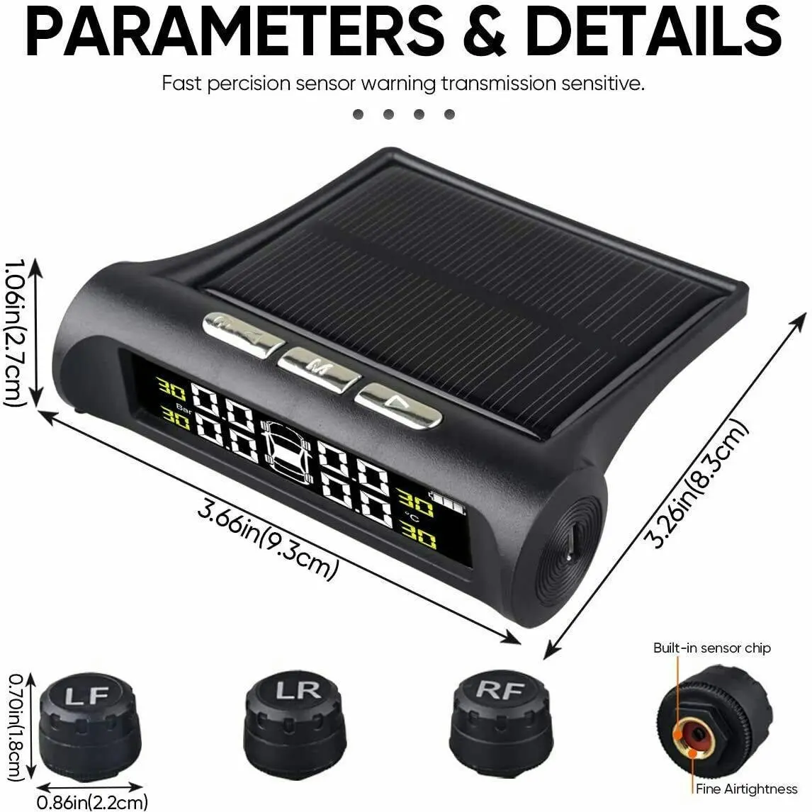 Car TPMS Solar Wireless Tire Tyre Pressure Monitor System LCD Tester+4 Sensors