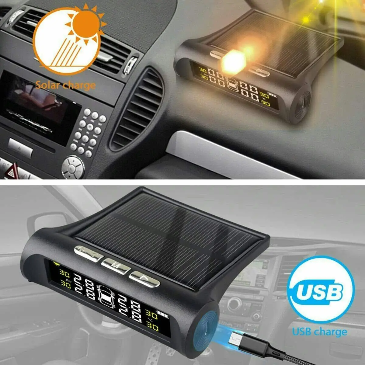 Car TPMS Solar Wireless Tire Tyre Pressure Monitor System LCD Tester+4 Sensors