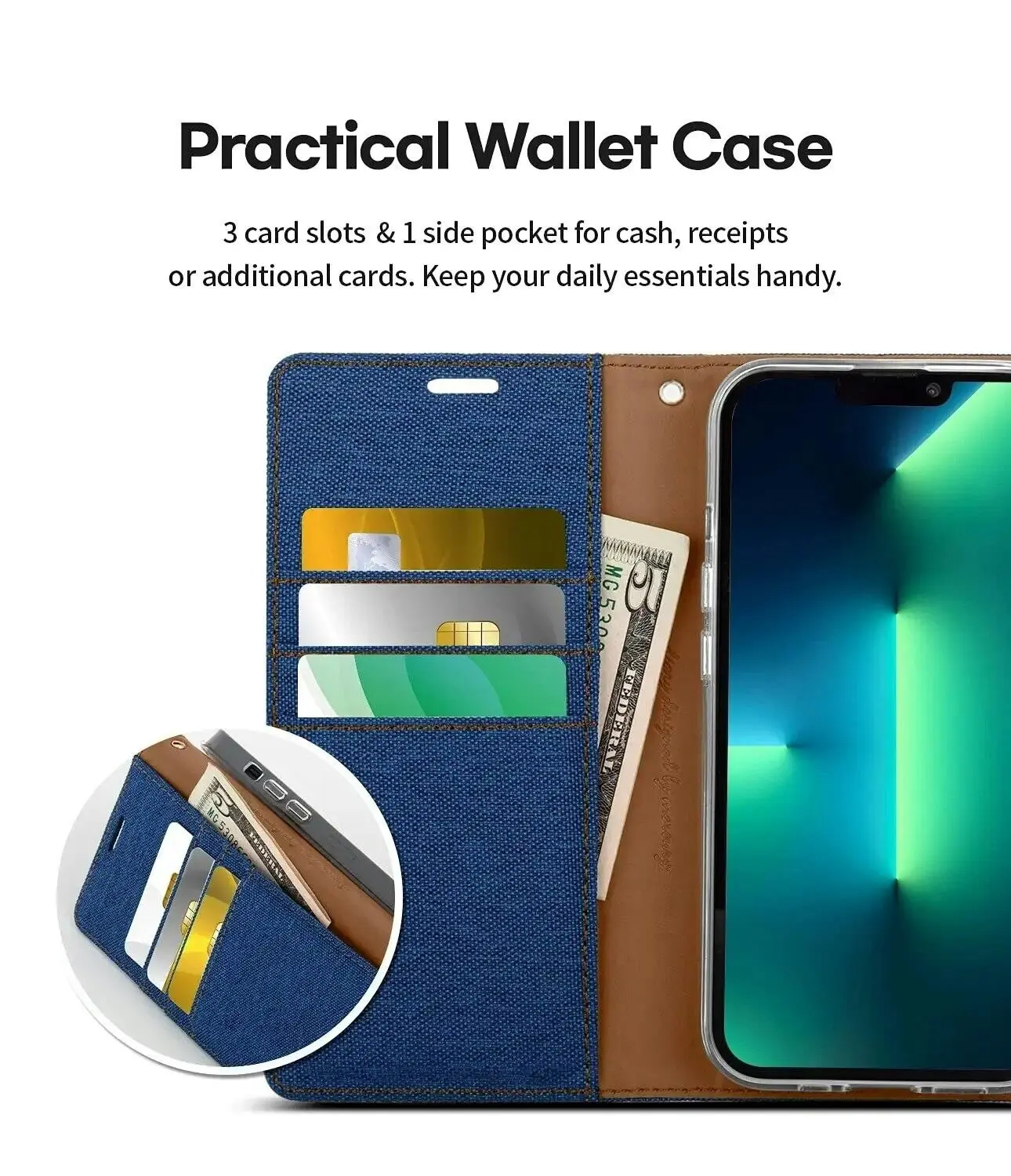 For iPhone X Wallet Flip Denim Case Cover