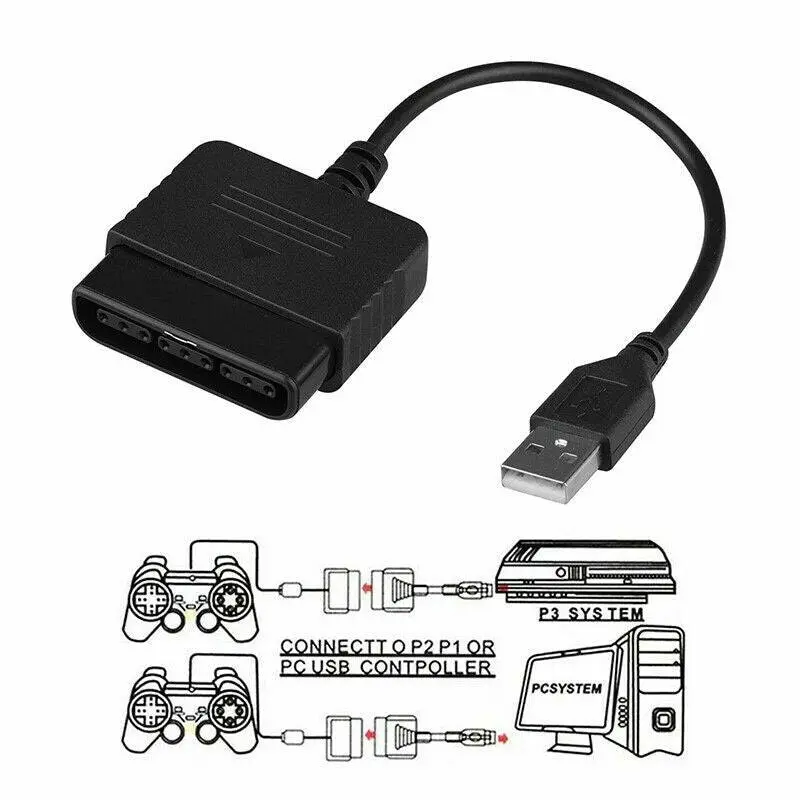 Cable Converter Compatible for PS2 Controller to PS3 PC USB Adapter Converter Cable