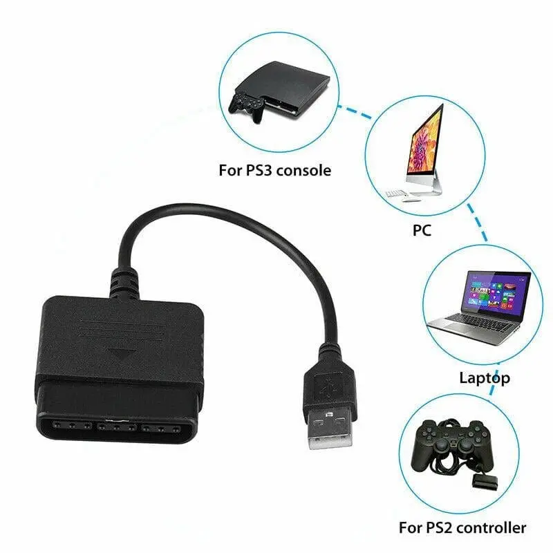 Cable Converter Compatible for PS2 Controller to PS3 PC USB Adapter Converter Cable