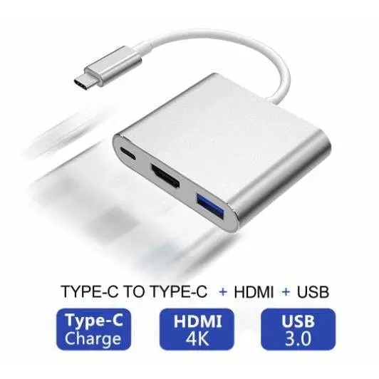 3IN1 USB 3.1 Type-C USB-C to Female HUB 4K HD HDMI Data Charging Cable Adapter