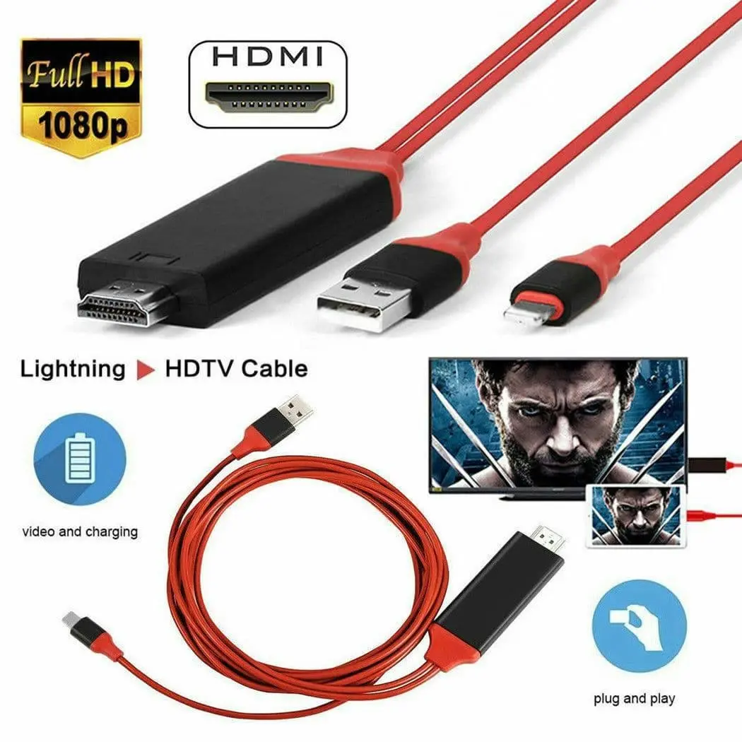 iPhone To HDMI AV TV Adapter Video Output 2M Cable (RED)