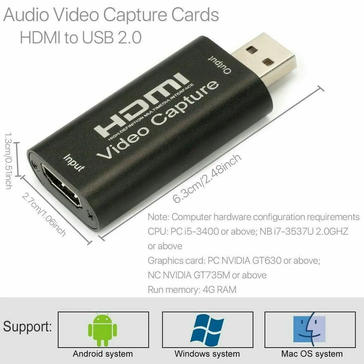 HDMI to USB Video Capture Card Screen Record 1080P HD Game Video Live Streaming Recorder