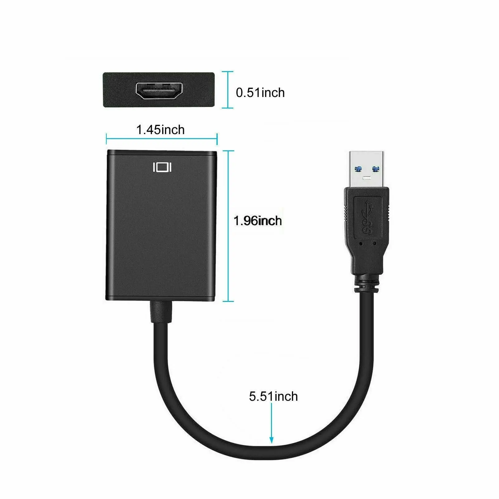 USB 3.0 Male to HDMI Female Adapter Converter Cable for Windows HD 1080