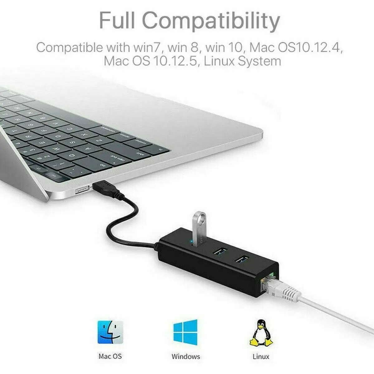 USB 3.1 to HUB 3 Port & RJ45 Gigabit Ethernet Adapter 3.0 USB-C PC MAC