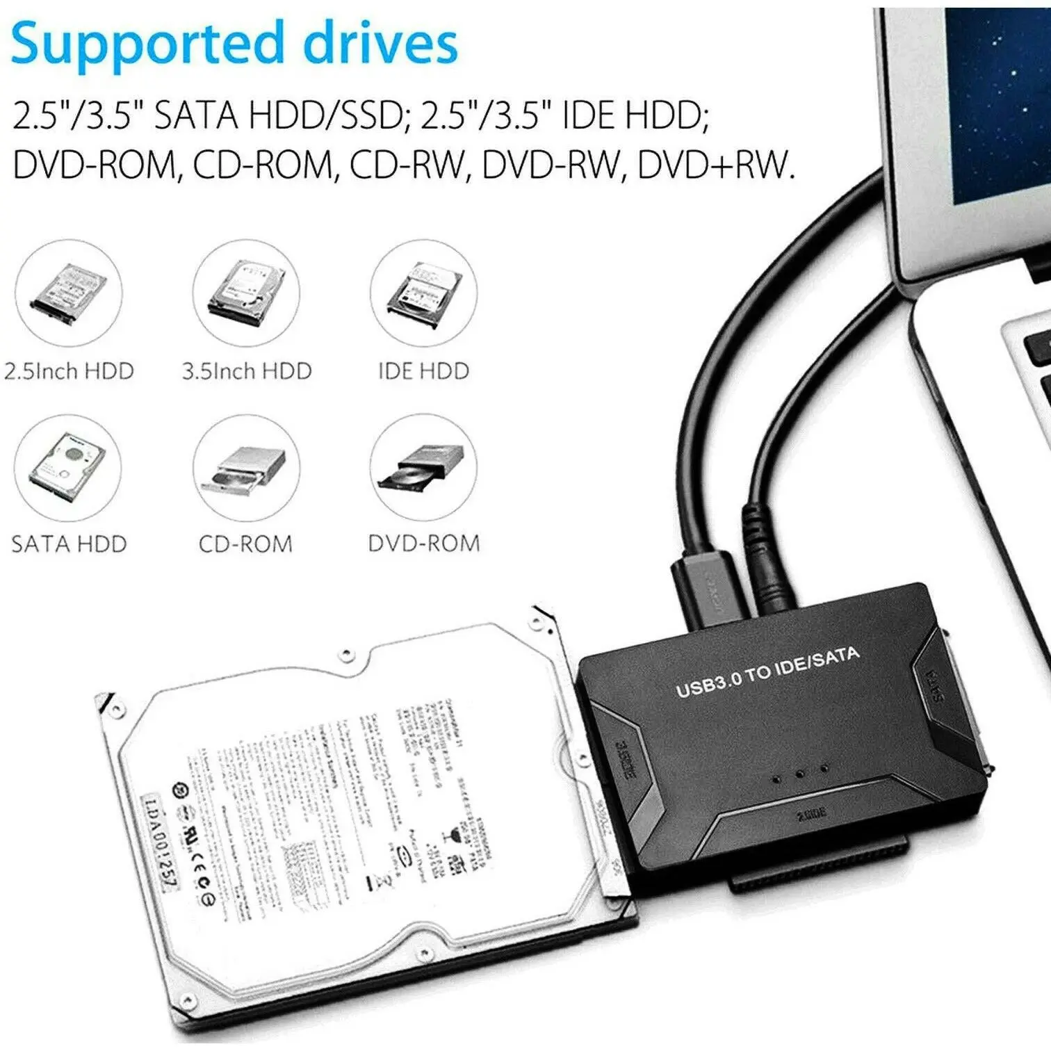 USB 3.0 To IDE SATA 2.5" 3.5" Hard Disk Drive Cable Converter with AC