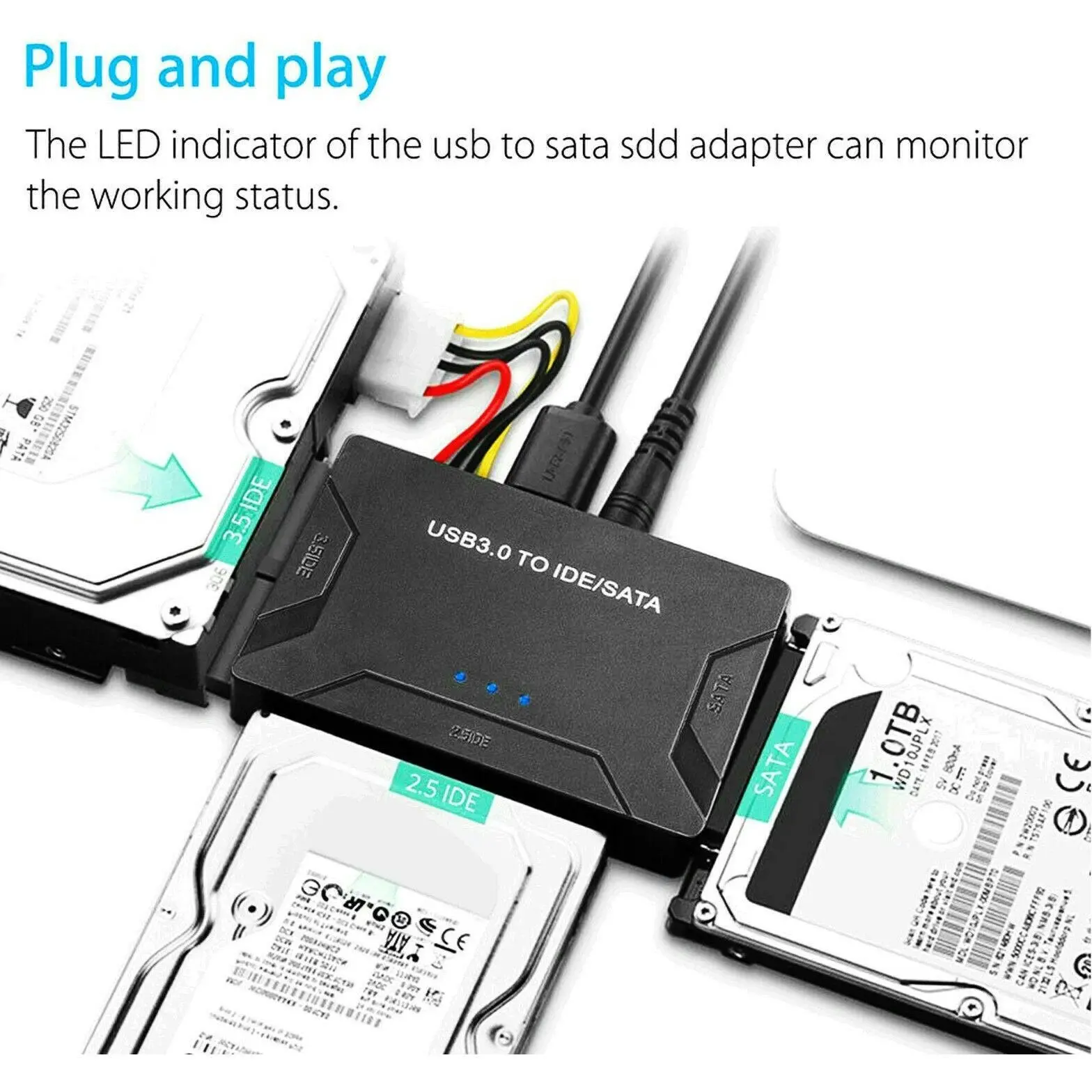 USB 3.0 To IDE SATA 2.5" 3.5" Hard Disk Drive Cable Converter with AC