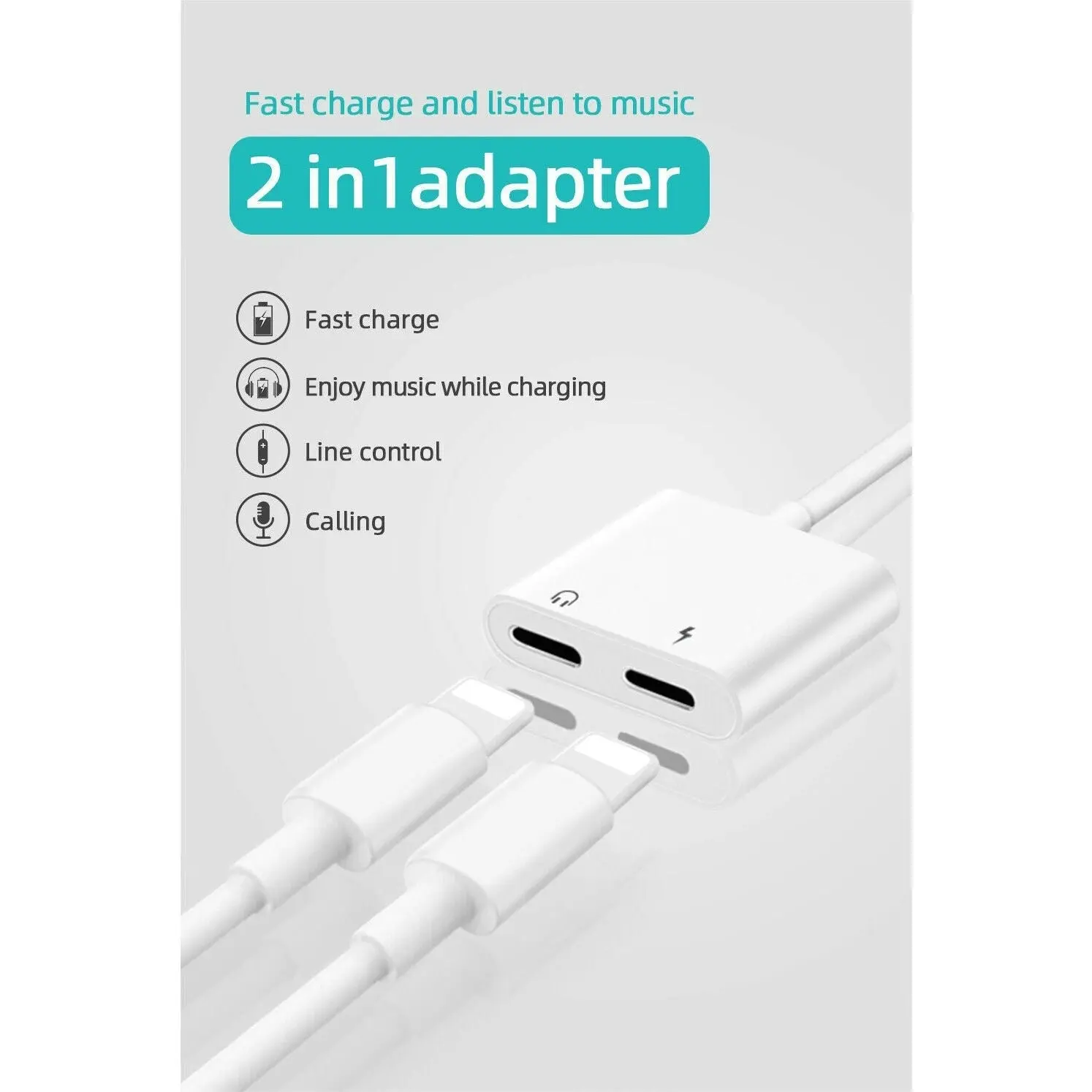 2IN1 Splitter Adapter Headphone & Charger Cable For iphone 7 8 X XR XS 11 12 13