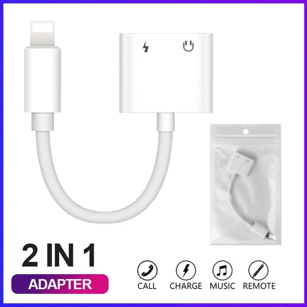 2IN1 Splitter Adapter Headphone & Charger Cable For iphone 7 8 X XR XS 11 12 13