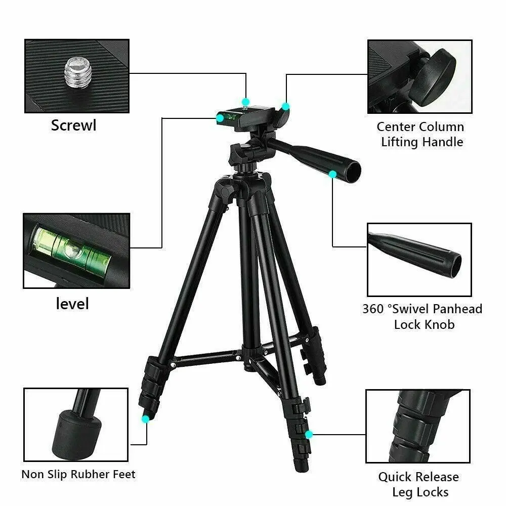 Adjustable Aluminum Tripod Stand Phone Holder For iPhone / Samsung / DSLR etc