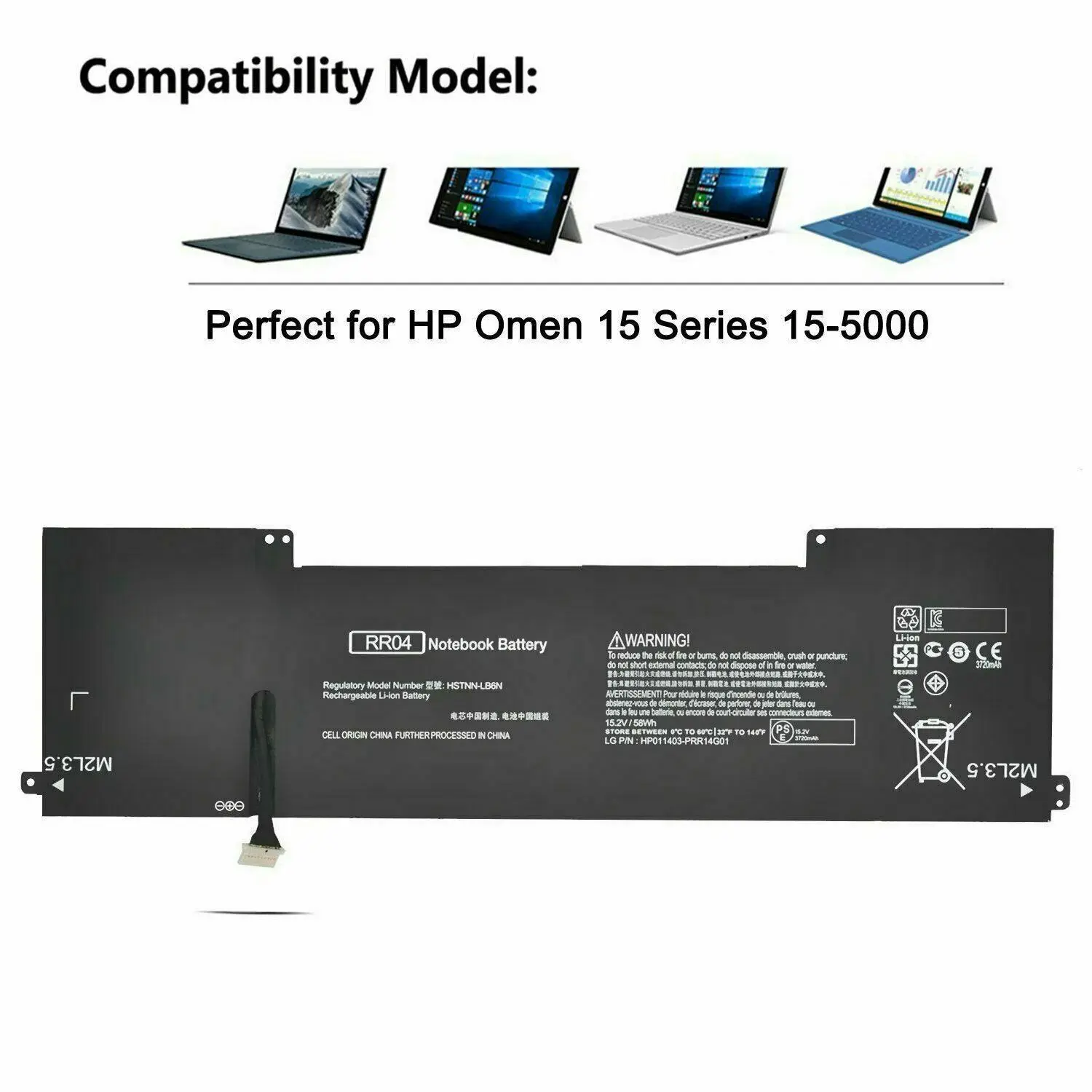 RR04XL RR04 Battery HP Omen 15-5000 15-5014TX 15-5016TX 15-5209TX 778951-421