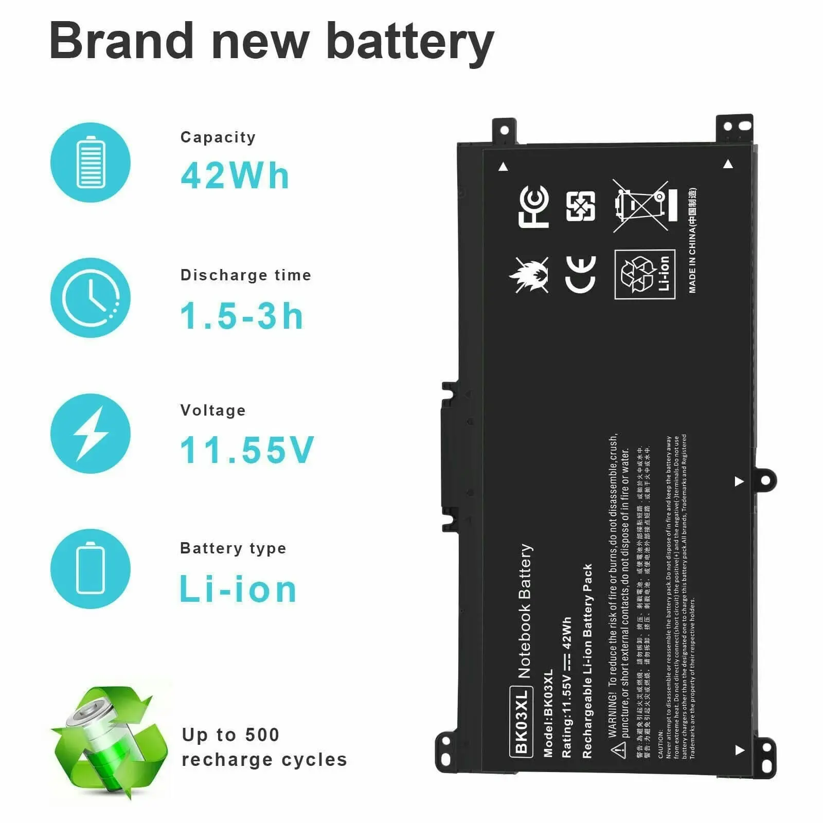 BK03XL Compatible Battery for Hp Pavilion x360 14-ba series HSTNN-UB7G TPN-W125 916366-541