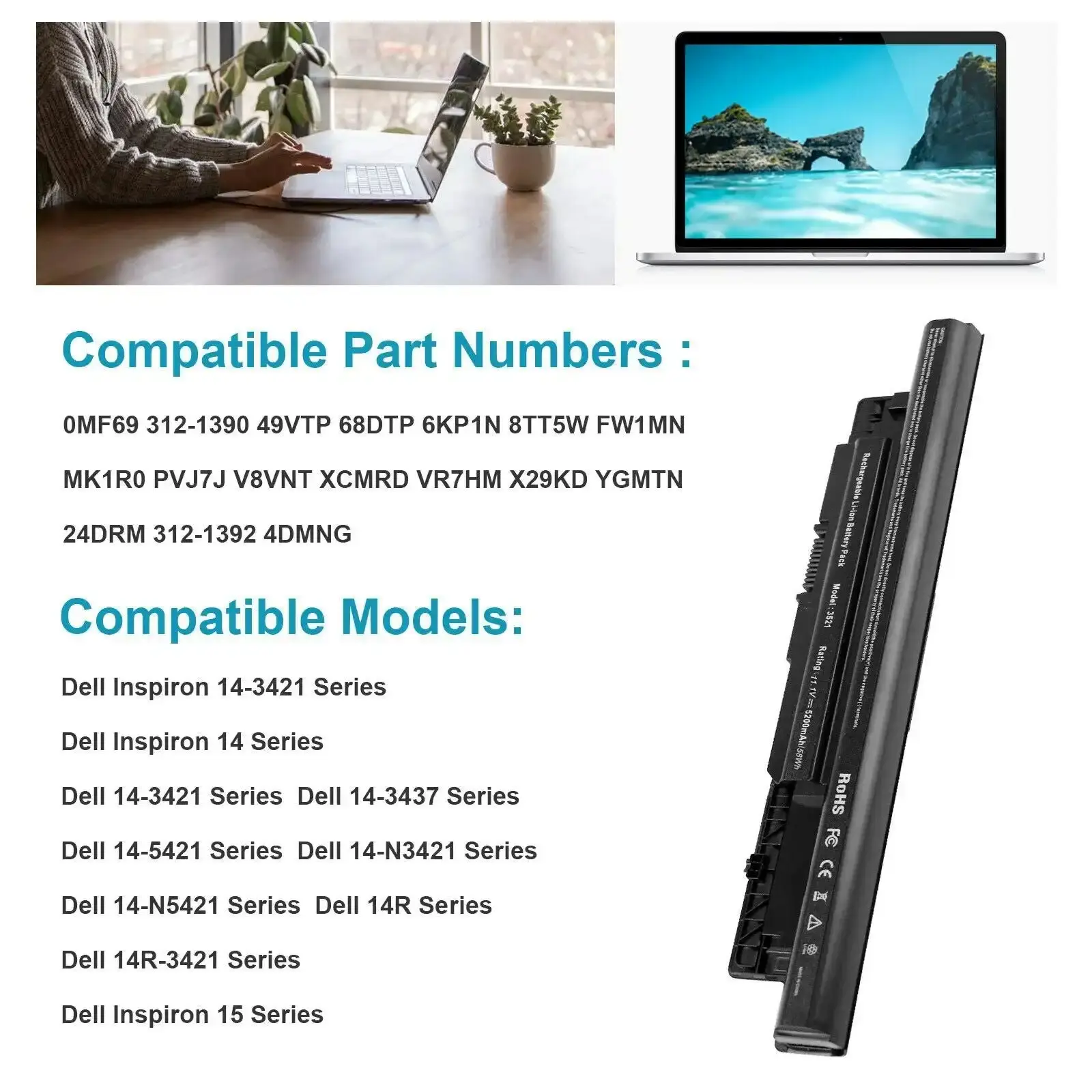 MR90Y Laptop Battery for Inspiron 15 3521 3531 3537 3542 3543 15R 5521 5537