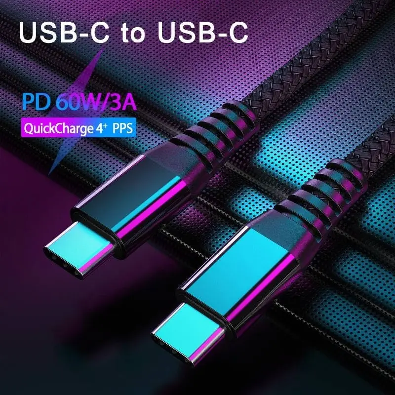 [2 Pack] USB Type C to USB-C Cable Charge PD Quick Charging Data Fast Charger Samsung