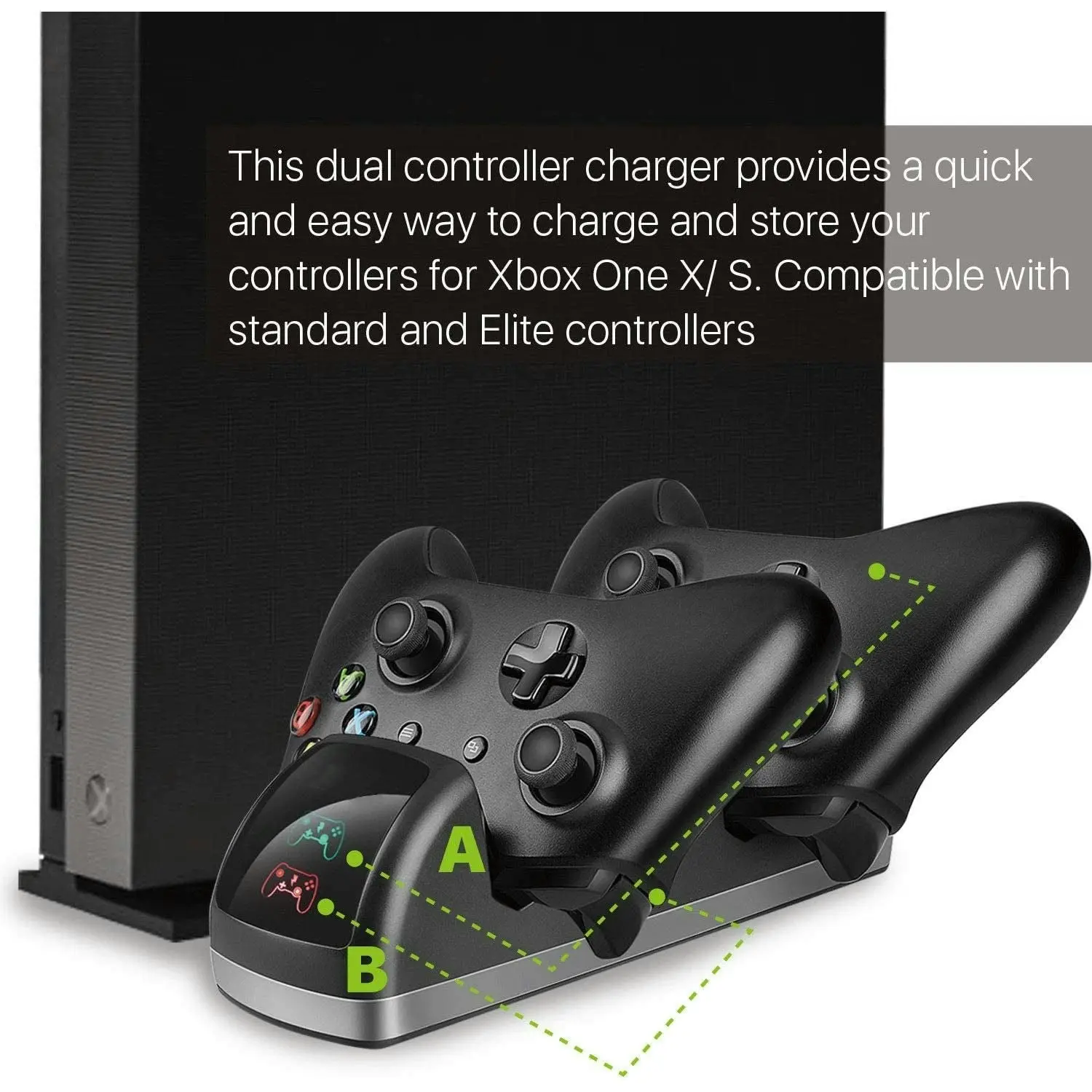 Dual Dock Charger Charging Station + 2 Rechargeable Battery for Xbox One/S/X Controller