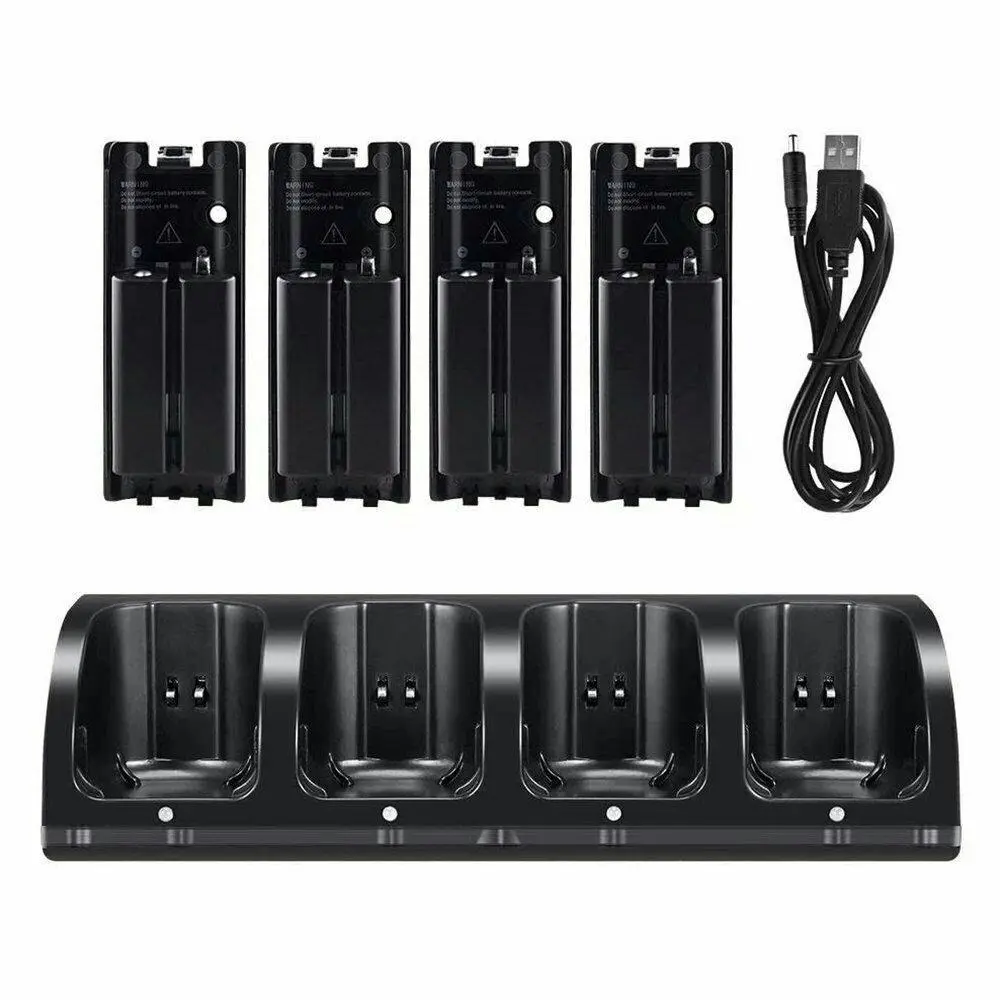 4x Rechargeable Battery Pack & Wii Controller Charger Dock Station for Nintendo