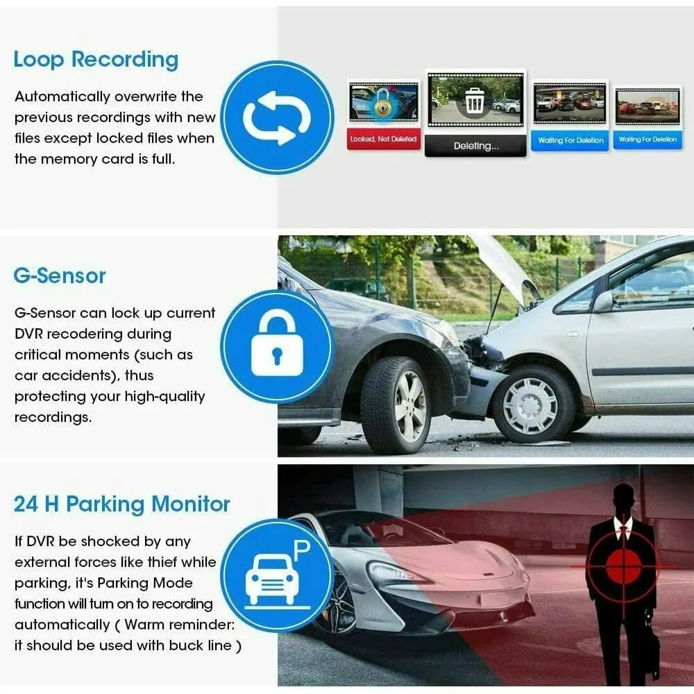 10" 1080P Touch Screen Rear View Mirror Car Dash Cam Reversing Recorder Camera