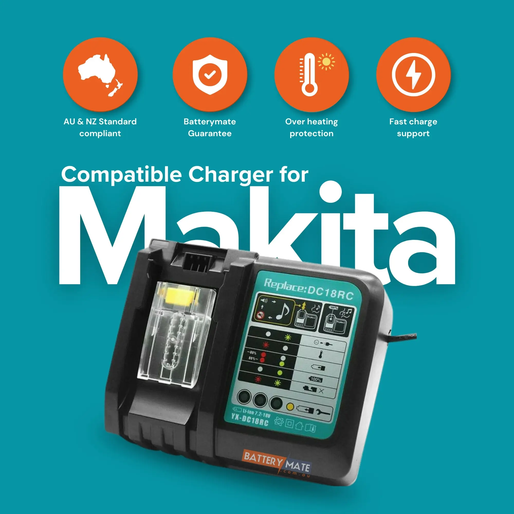 DC18RC 18V Lithium-Ion Battery Charger for Makita BL1830 BL1860B BL1850