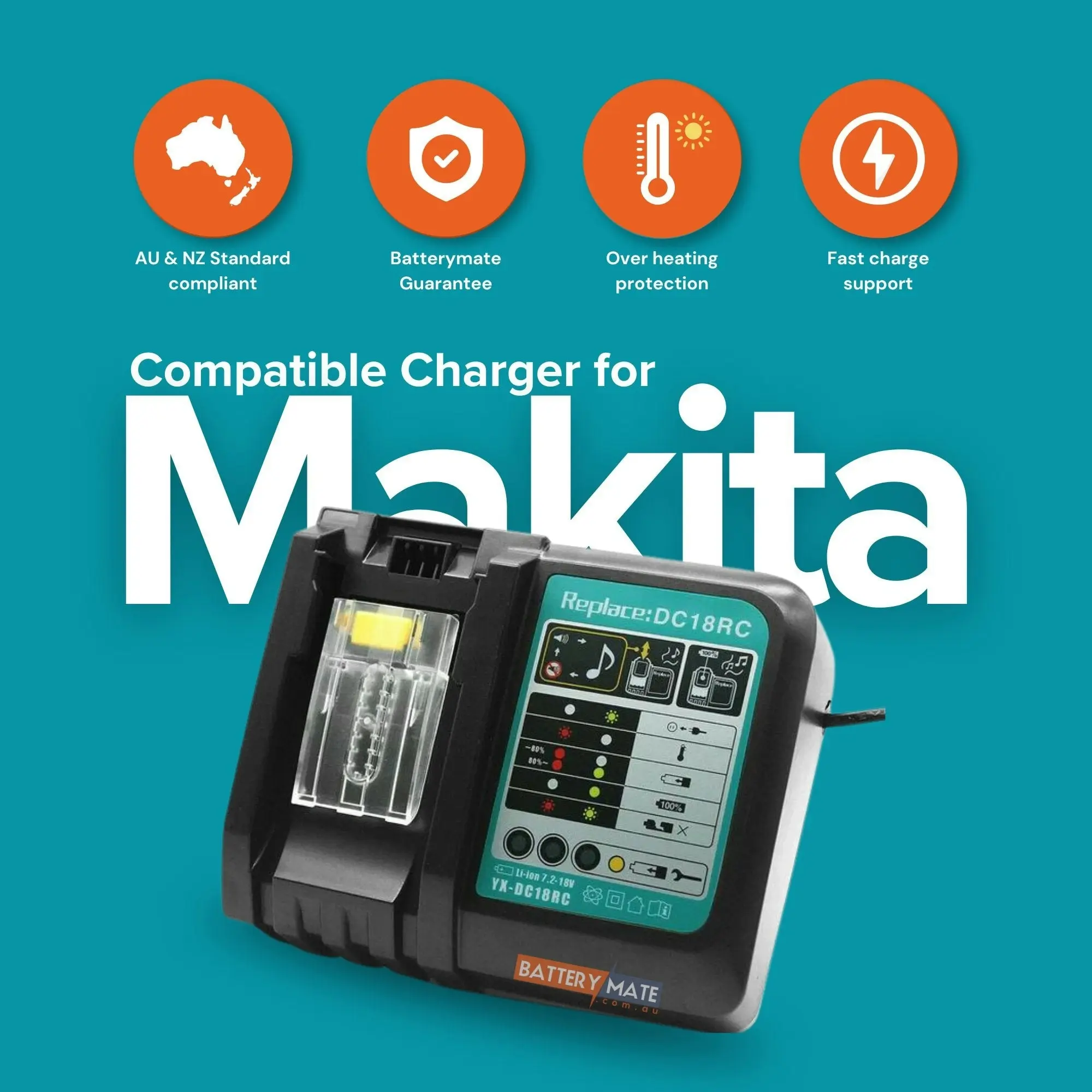 DC18RC 18V Lithium-Ion Battery Charger for Makita BL1830 BL1860B BL1850