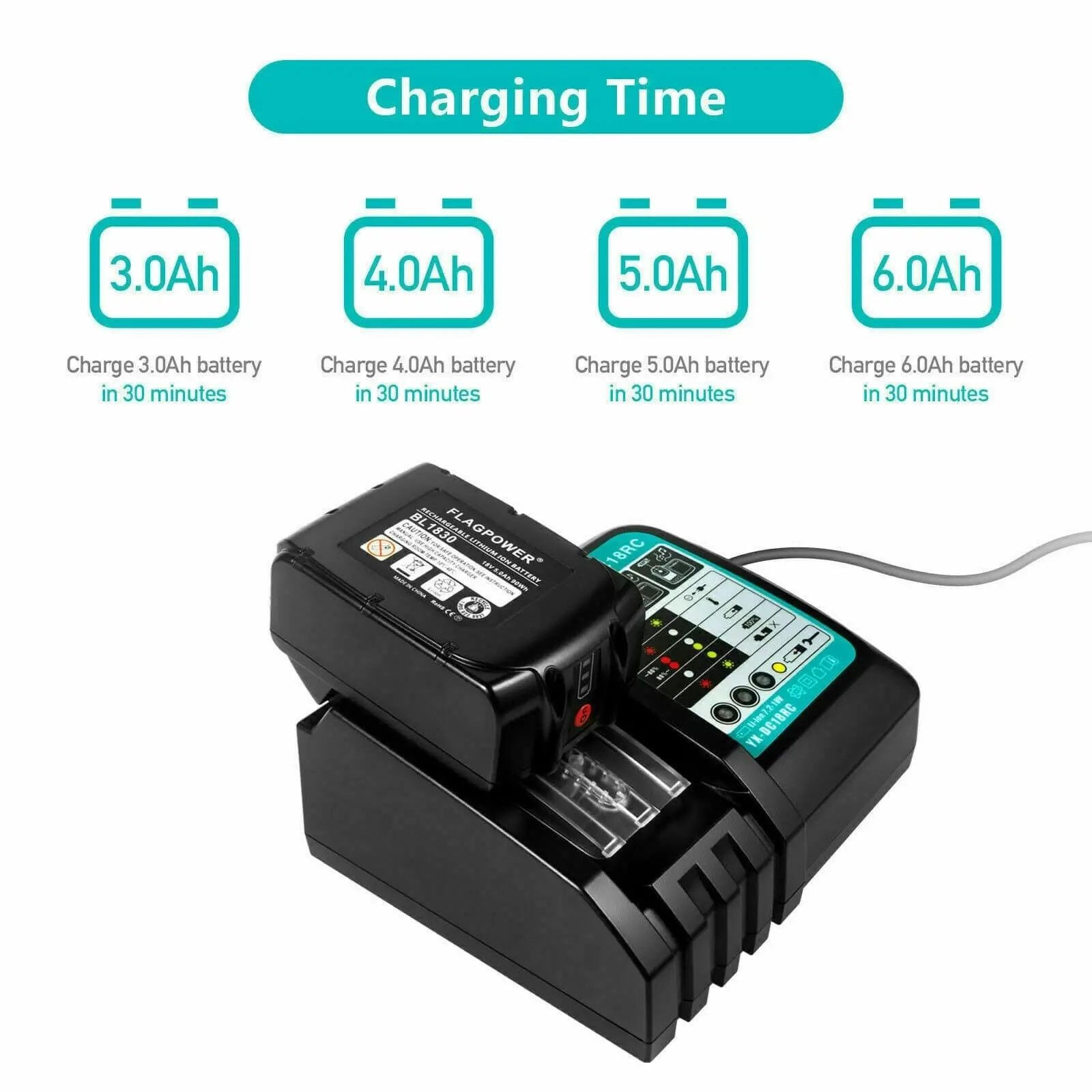 DC18RC 18V Lithium-Ion Battery Charger for Makita BL1830 BL1860B BL1850