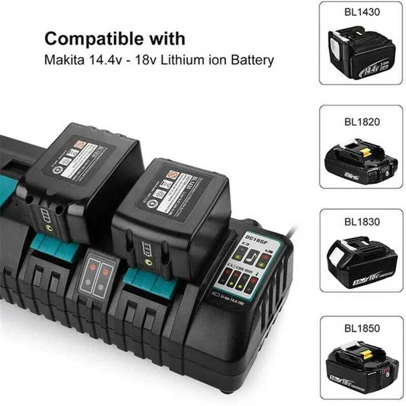 4 Port 18V Rapid Charger DC18SF for Makita 14.4V-18V Battery | BL1830 BL1840 BL1850 BL1860 BL1815 BL1430 DC18RD DC18RA etc