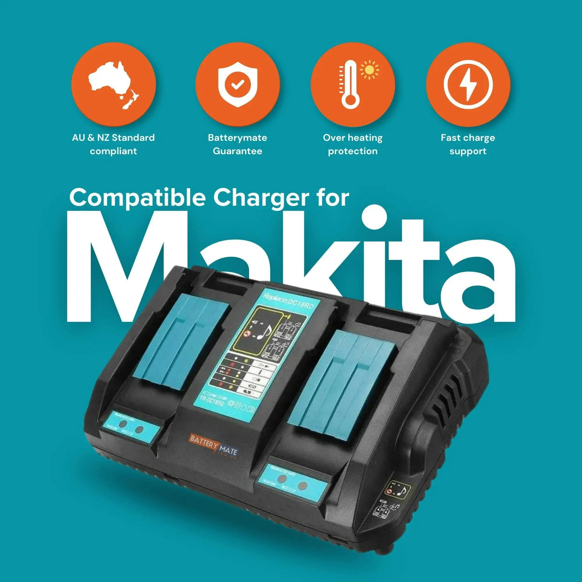 Makita 18V DC18RD Compatible Rapid Charger | Dual Port Lithium-Ion Battery Charger