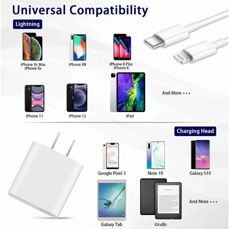 20W USB-C Fast Charge Power Adapter For iPhone 15 14 13 11 iPad Samsung S24 S23 Fold 6