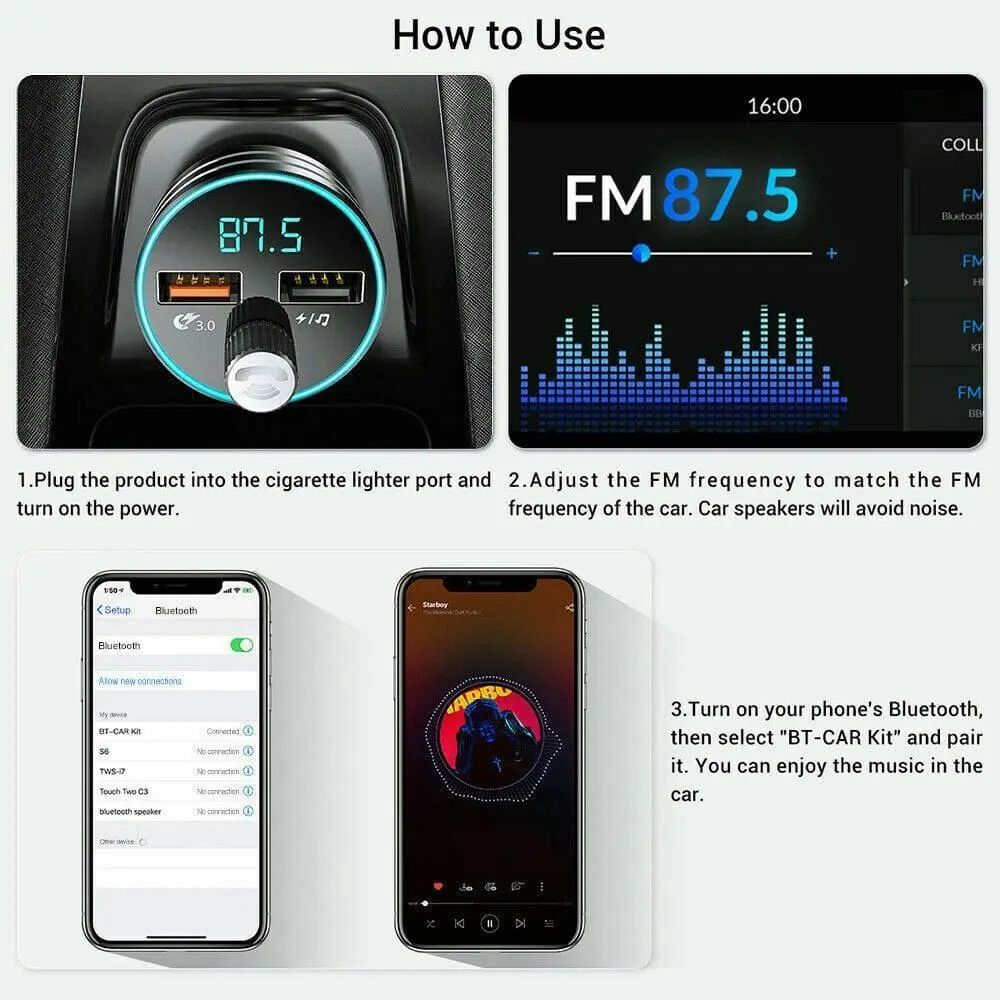 Wireless Car FM Transmitter Bluetooth Radio MP3 Music Player USB Dual Charger