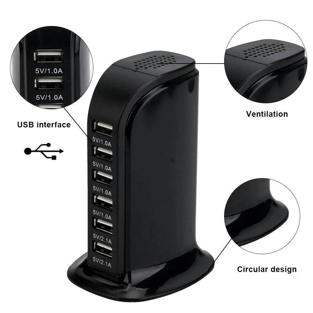 30W 6 Multi USB Port Travel Charger Desktop Charging Station Fast Power Adapter