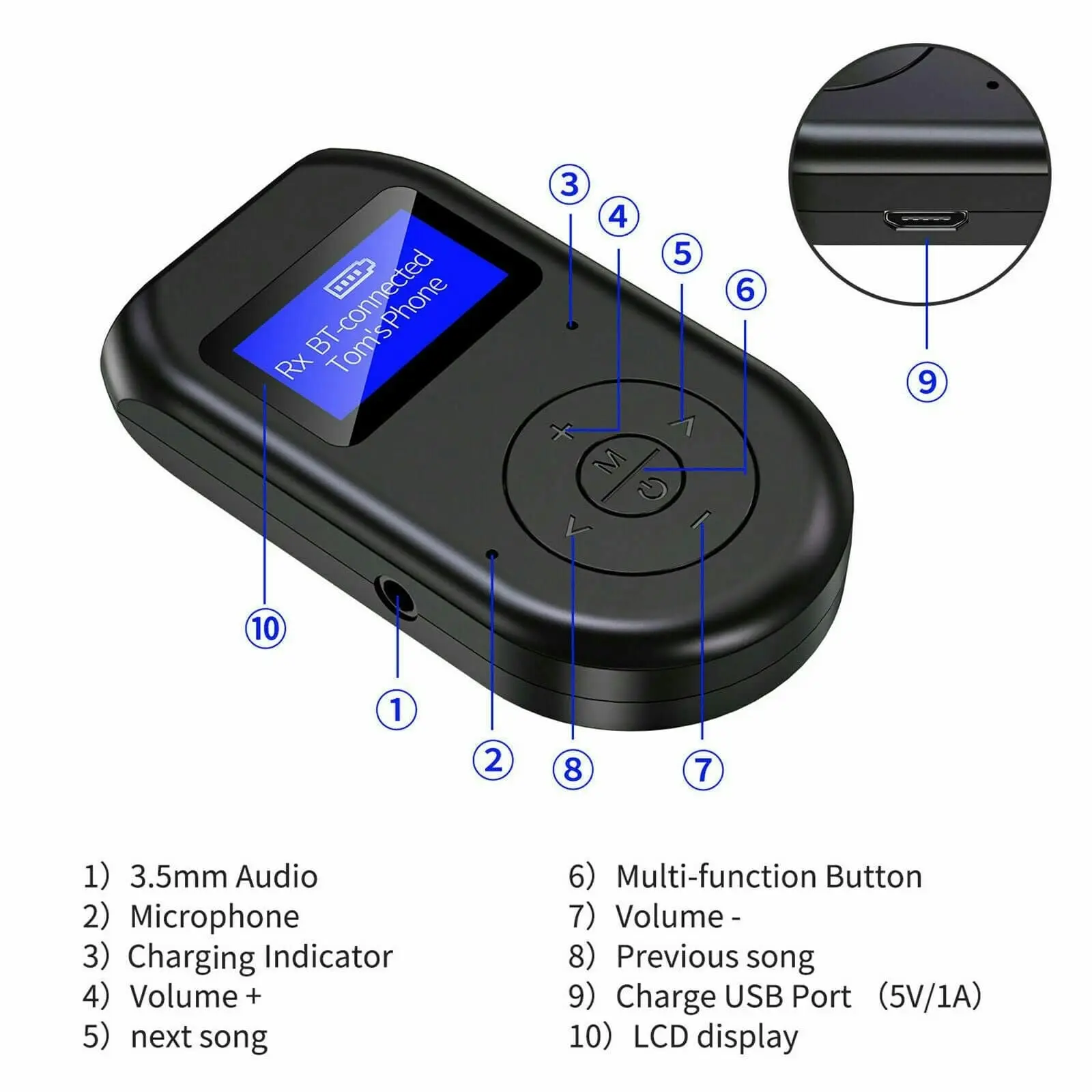 3 in1 Bluetooth 5.0 Wireless Transmitter Receiver Audio 3.5mm Adapter for PC TV