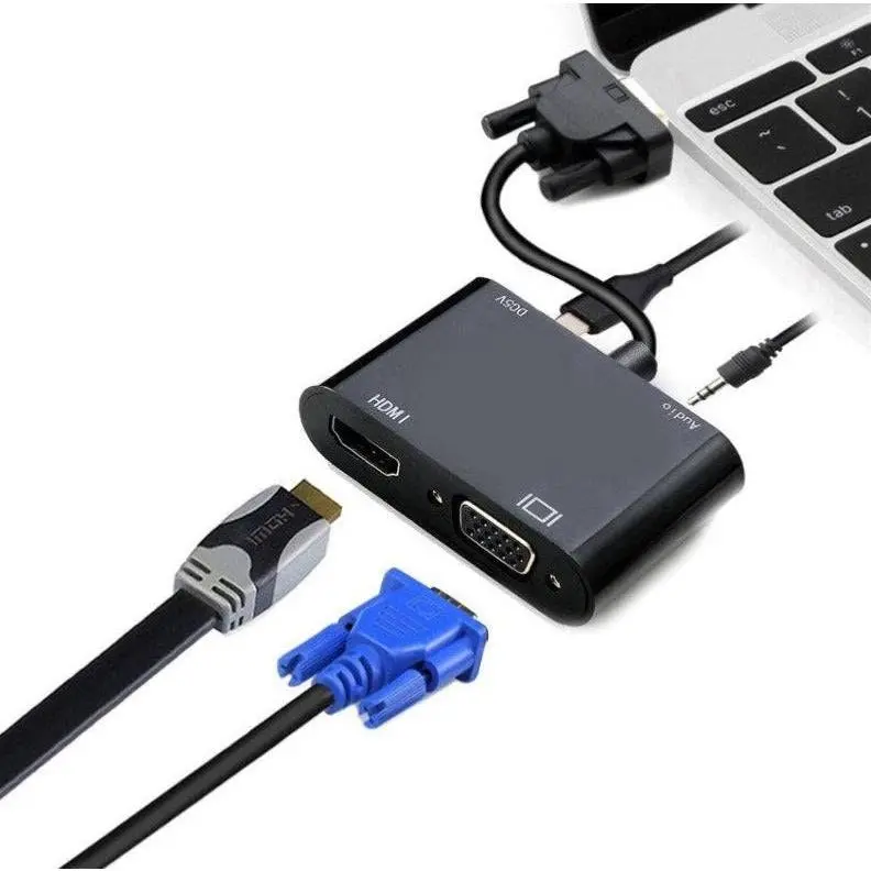 VGA to HDMI VGA Adapter Dual Display 1080P Converter Splitter with Charging Cable and 3.5mm Audio Cable