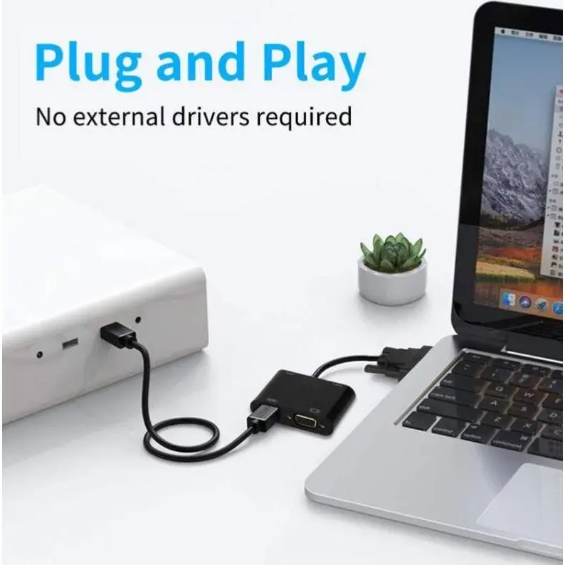 VGA to HDMI VGA Adapter Dual Display 1080P Converter Splitter with Charging Cable and 3.5mm Audio Cable