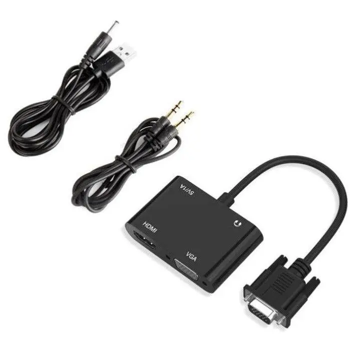 VGA to HDMI VGA Adapter Dual Display 1080P Converter Splitter with Charging Cable and 3.5mm Audio Cable