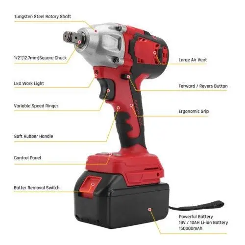 Cordless Power Impact Wrench Brushless Rattle Gun Drill Tool Socket w/ 2 Battery