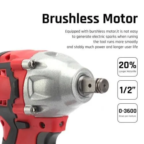 Cordless Power Impact Wrench Brushless Rattle Gun Drill Tool Socket w/ 2 Battery